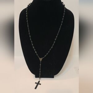 Rosary Black Beads ~ Black Cross Vintage